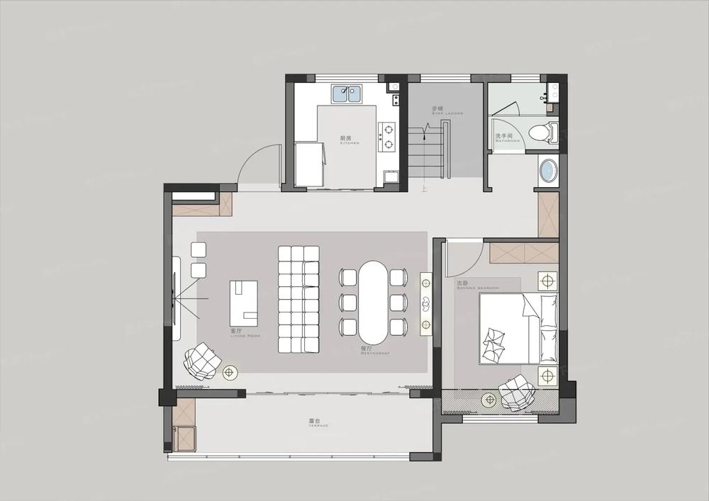 建面约143平米上叠户型