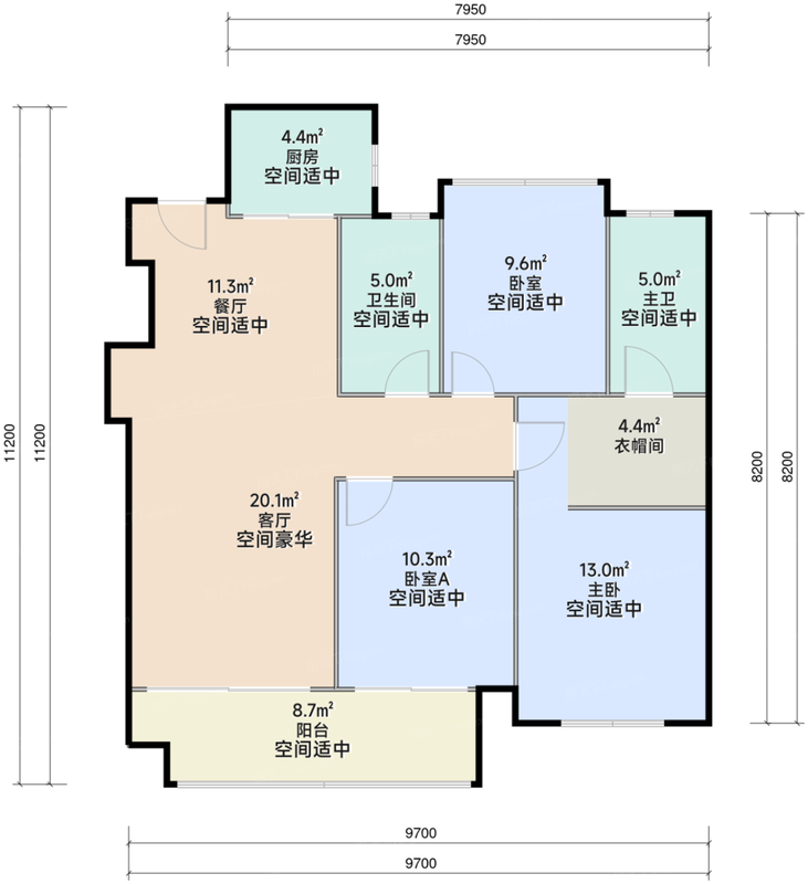 建面约103平户型