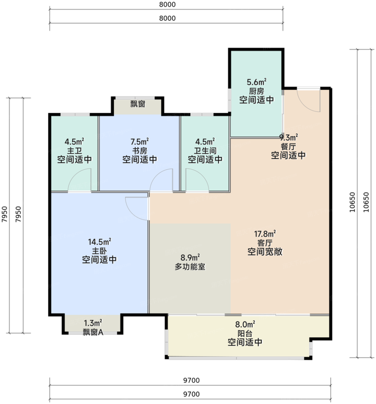 建面约98平A2户型