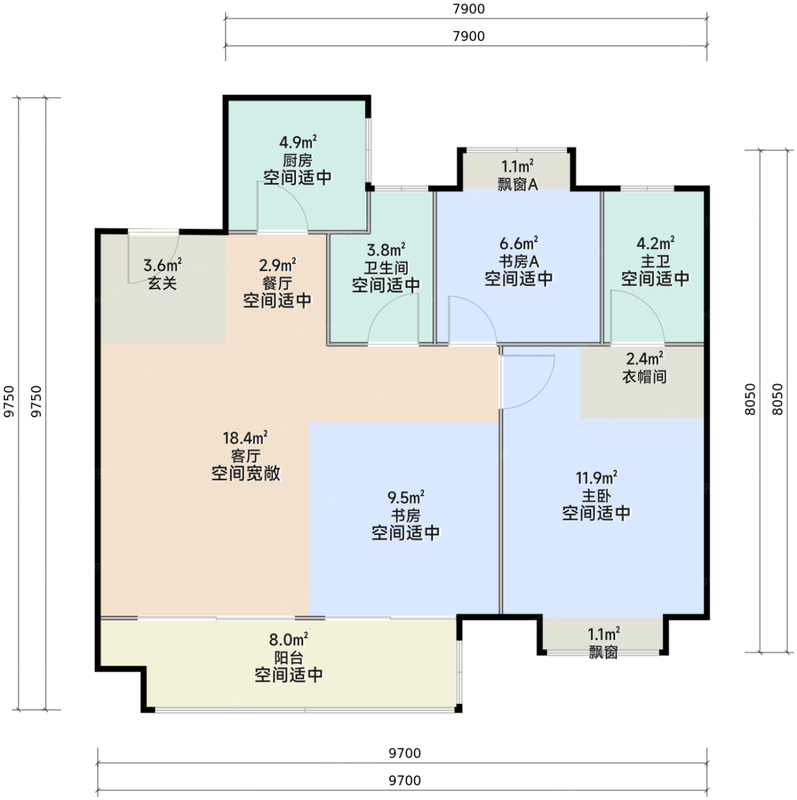 建面约97平A1户型