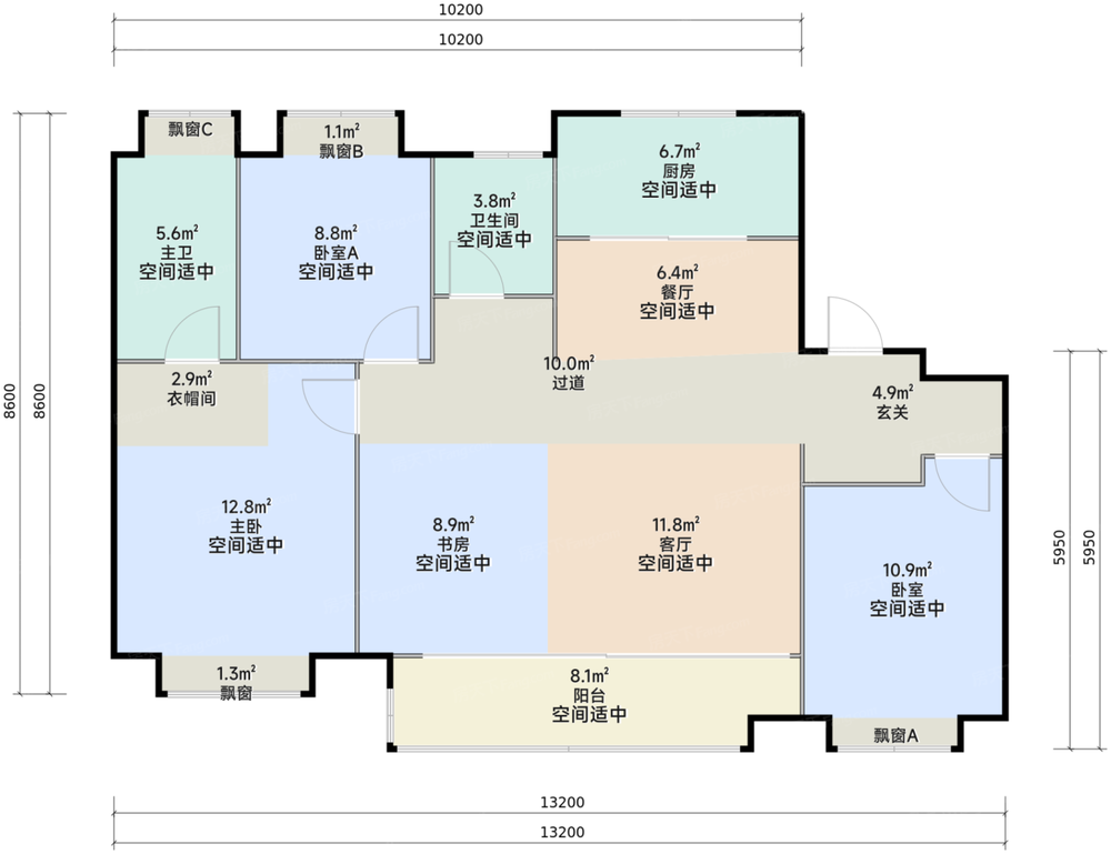 建面约125平D户型