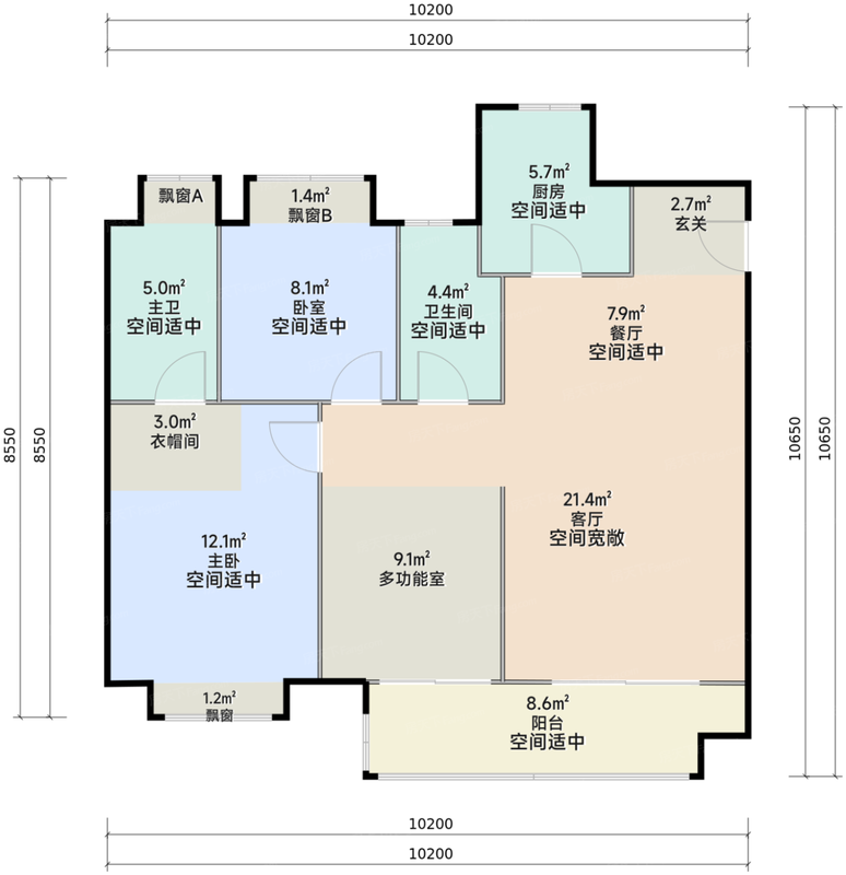 建面约113平B户型