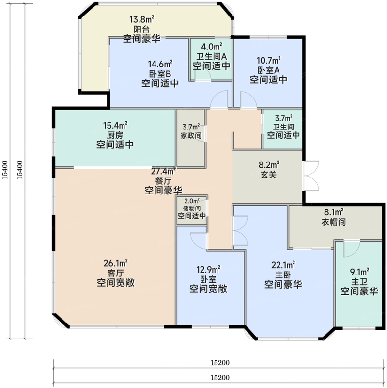 4室2厅3卫 建面 约192平