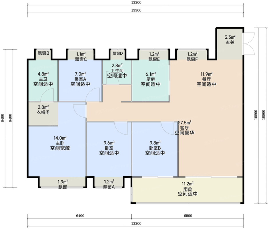135㎡四室两厅两卫