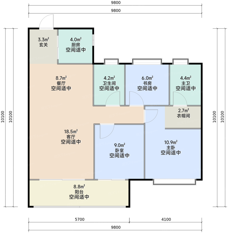 100㎡三室两厅两卫