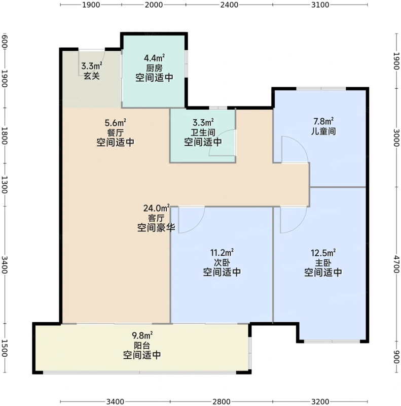 4号楼建面约104平户型