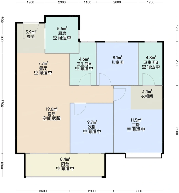 建面约105平户型